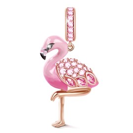 GNOCE Flamingo Beads Charm Pendant 925 Sterling Silver "Fiery Passion" Bead Charms with Zirconia Charm Jewellery for All Bracelets Necklaces Gifts Jewellery for Women Girls, Silver, Cubic Zirconia