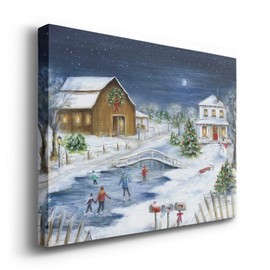 Renditions Gallery Winter Wonderland Wall Art, Idyllic Ice Skating Scene, Charming Christmas Decorations, Premium Gallery Wrapped Canvas Decor, Ready to Hang, 24 in H x 36 in W, Made in America