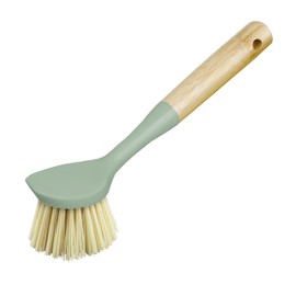 OGGI Natural Bamboo Dish Brush - Non-Scratch, Odorless Nylon Bristles, Durable Scrub Brush with Scraper for Grease & Grime, Safe Cleaning Brush for Non-Stick Cookware - Sage Accent Color