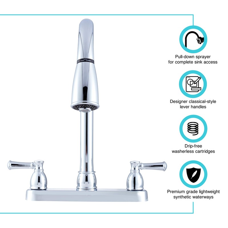 Dura Faucet DF-PK350L-CP Non-Metallic Dual Lever Pull-Down Rv Kitchen Faucet