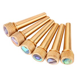 HilBeliFU 6Pcs Guitar Bridge Pins, 3cm Brass Guitar Pegs Set, Gold Folk Guitar String Pegs Set with Abalone Dot, Sturdy Guitars Bridge Replacement Accessories, Bottom 0.85cm