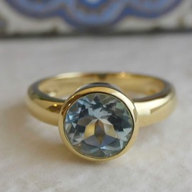 Blautopas vergoldet Sterling Silber Ring - Natürlicher Edelstein - Geburtstagsgeschenk - Weihnachtsgeschenk - Handgefertigte Geschenkideen für Frauen (Größe: US Size 8 / Diameter 18.2)