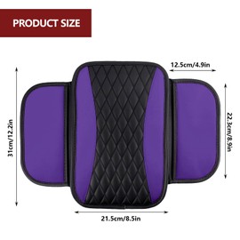 Huli Leather Car Center Console Cover with Side Storage Pockets,Stylish Armrest Cover for Car Seat Organizer,Car Decorations Interior Middle Console Protector Fit Car SUV Truck (BlackPurple)
