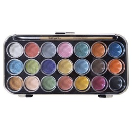 KINGART Set, 21-Colors & Paint Brush Pearlescent Watercolor, Assorted 23 Piece