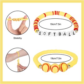Mikovivi 24 Pack Softball Clay Beaded Bracelets, Stretchy Sports Charm Bracelets Bulk Party Favors Decorations Accessories for Women Men Adults Players Coaches Teams Fans Jewelry Gifts (Yellow, Red)