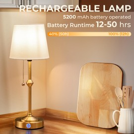 Nurforta Rechargeable Table Lamp - Cordless Lamp for Living Room & Bedside Lamps for Nightstand, 3-Level Brightness Battery Powered LED Lamp for Table Decor, Home, Restaurant & Emergency (Gold)
