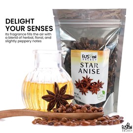 Fusion Select 8 Oz Dried Star Anise - Whole Badian Spice for Oriental & Indian Dishes & Recipes - Natural Herbs & Seasoning for Baking & Cooking - Packed in a Clear Resealable Pouch