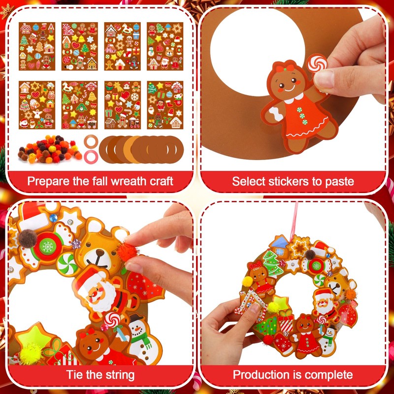 Hollowfly 48 Sets Christmas Wreath Craft Kits for Kids DIY