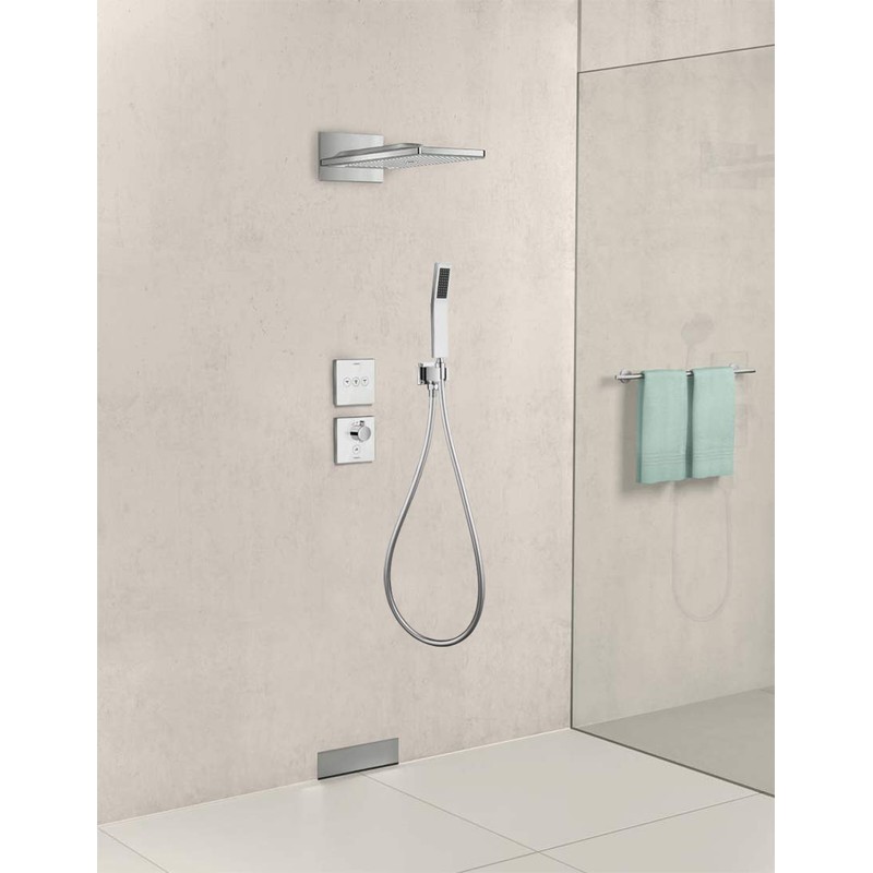 Chrome Hose Connection with Shower Holder, Keymark Brass Square Wall