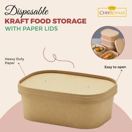 CHEF ROYALE Kraft Food Storage Container with Lids 200 x 650ml Food Prep Takeaway Container with Kraft Airtight Lids Heavy Duty Rectangular Stackable Ideal for Takeaway (200, 650ml)
