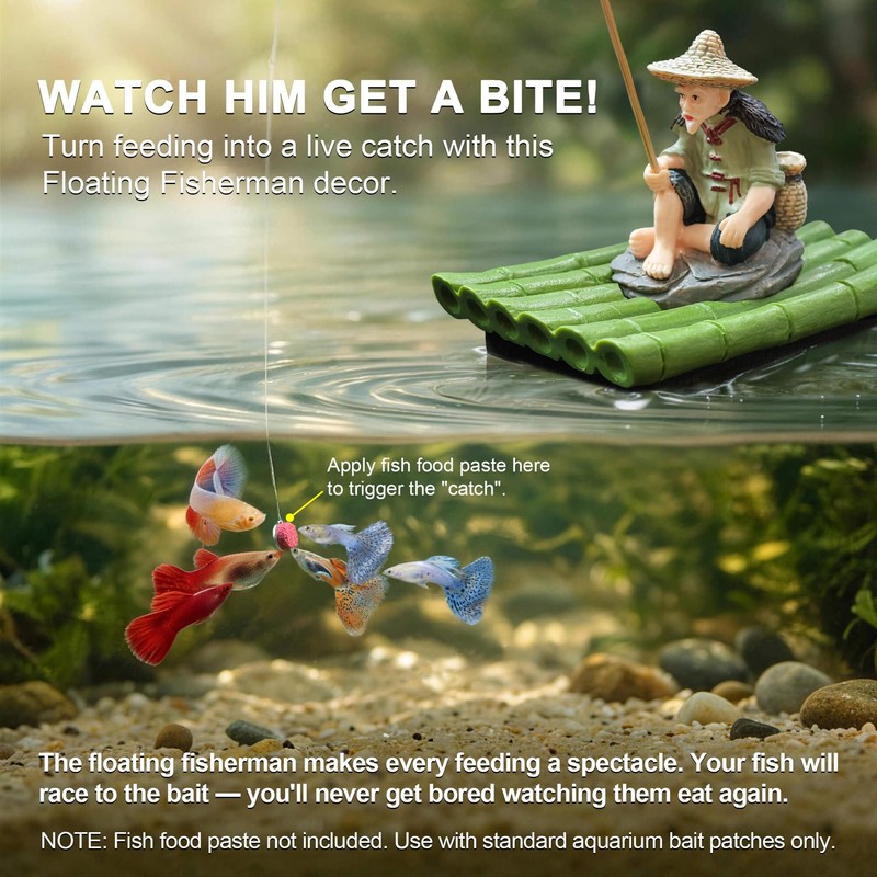BaoZqua 2-in-1 Floating Aquarium Decor, Interactive Floating Fish Tank Fisherman