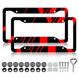 Red and Black License Plate Frame - 2 PCS Black Red Metal License Plate Frames Holder Covers, Rust-Proof Aluminium Waterproof Car Decorative Tag Frames for Standard Us 12x6 Inch
