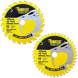 2 x SCCSFK165CR SabreCut 165mm 24T and 40T x 20mm Bore Circular Saw Blade Compatible with Dewalt Bosch Makita and Many Others