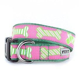 The Worthy Dog Preppy Bones Designer Adjustable and Comfortable Nylon Webbing, Side Release Buckle Collar for Dogs - X- Large Dogs, Pink Color