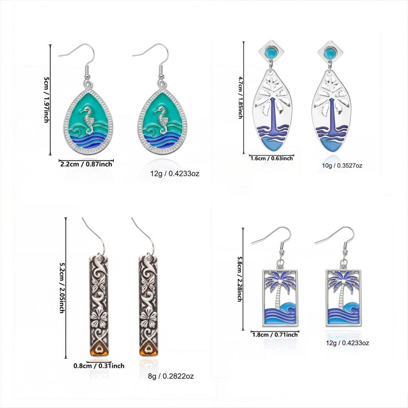 4 Pairs Boho Earrings for Women Vintage Turquoise Palm Tree