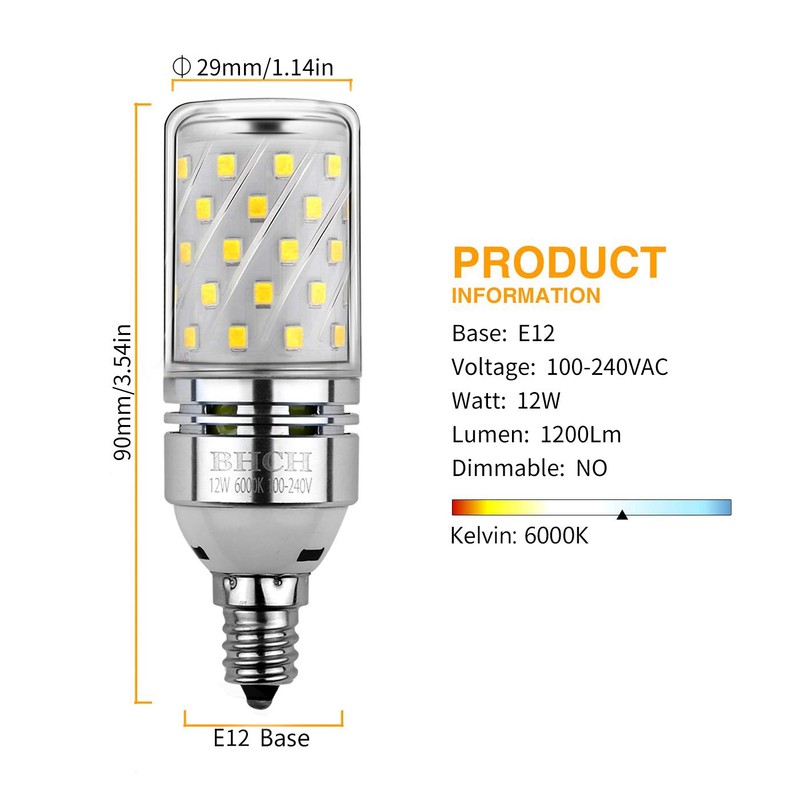 BHCH LED Corn Bulbs, E26 Edison Screw Bulbs, 12W, 100W