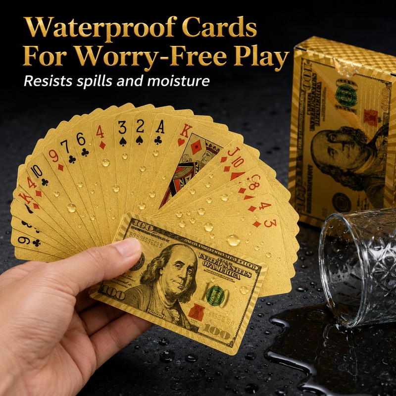 Golden Dollar-Style Waterproof Playing Cards – Flexible Plastic Poker Deck
