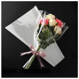 Flower Wrapping Paper, Set of 100, Ribbon Included, Flower Wrapping Bag, Transparent, Bouquet, Wrapping Bag, Cut Flowers, Waterproof, Tear-Resistant, Bouquet, Packaging, Crafts, DIY, Birthday