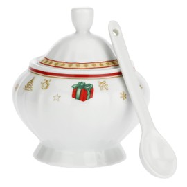 LA PORCELLANA White Sugar Bowl with Spoon Christmas Edition