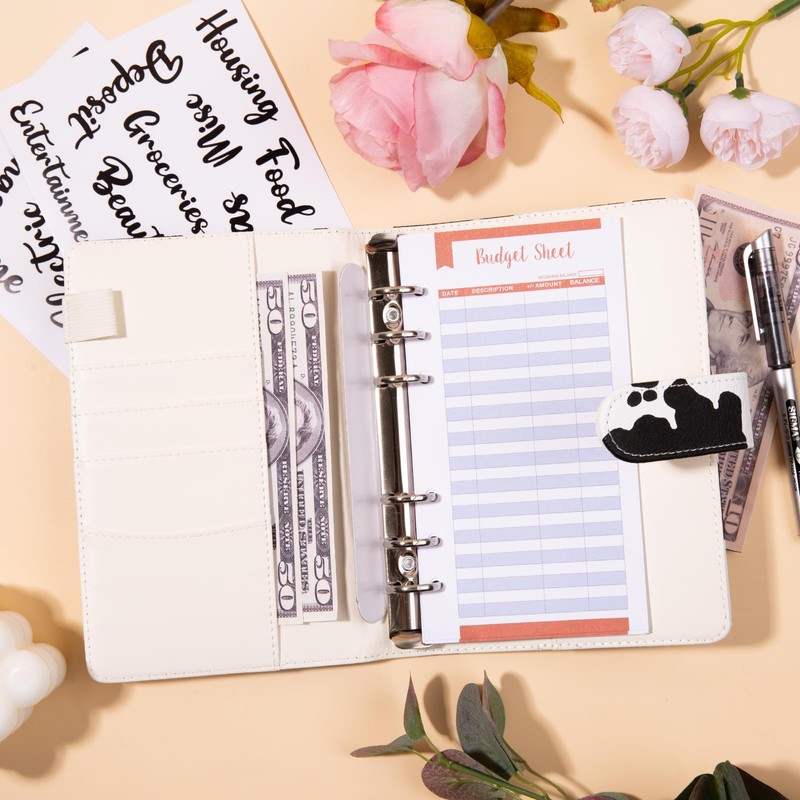 A6 Budget Binder with Zipper Envelopes,Leopard Print Money Organizer for