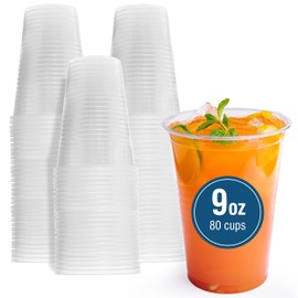 TenderGentle Small, Clear Plastic Cups 9 oz - 80 Disposable Drinking Cups for Home Use, Traveling, Parties, Offices, Facilities
