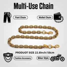 Men Women Jeans Chain, Wallet Pants Chains, Hip Hop Gothic Punk Cuban Link Chain for Pants Pockets Belt Accessories (golden)
