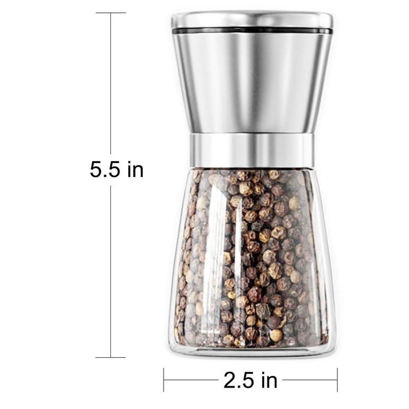 Kitchen Pepper Grinder, Clear Glass Pulverizer with Stainless Steel Cap