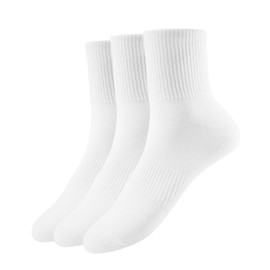 Sunm Boutique Mini Crew Socks for Women, 3 Pairs White Soft Cotton Calf Socks Above Ankle Leisure Athletic Breathable Size 5-11