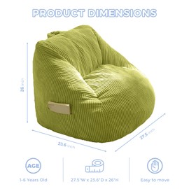 MAXYOYO Kids Bean Bag Chair, Bean Bag Couch with Handle, Comfy Toddler Chair for Boys and Girls, Accent Sofa Chair with Pocket for Gaming Reading Relaxing, Green