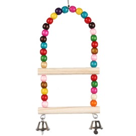 Bird Swing Toy Parrot Swing Hanging Standing Toy Parrot Hammock Cage Toy Double Layer Steel Buckle with Bell Parrots Wooden Ladder for Lovebirds, Finches, Budgerigars and Other Small Birds