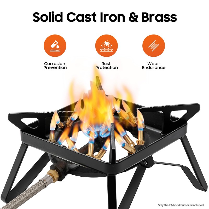 23-Head Gas Wok Burner, Cast Iron Brass, 8.9" Compact, High