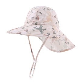XIAOHAWANG Baby Sun Hat UV Protection Children's Sun Hat with Neck Protection Summer Hat Waterproof Breathable Summer Peaked Cap for Girls Boys, Beige dinosaur