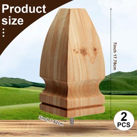 Geetery 2 Set 3 x 3 x 7 Inch Wood Finial Unfinished Decorative Bed Post Finial with Screw Gothic Fence Topper Post Top Cedar Newel Cap Wood Mailbox Topper for Outdoor Indoor Fence and Deck (Gothic)