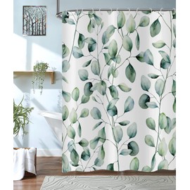 Hnmdmyi Green Leaf Shower Curtain 180x180, Sage Green Eucalyptus Leaves Shower Curtains Watercolor Plant Botanical Bathroom Curtains Waterproof Polyester Fabric Washable Bath Curtains with Hooks