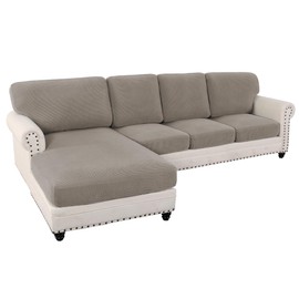 H.VERSAILTEX 2024 New Sectional Couch Covers 8 Pieces Stretch Sofa Covers for Sectional Sofa Set Separate L Shaped Couch Cover for Both Left/Right Couch (Seat and Back: 1 Chaise + 3 Sofa, Taupe)