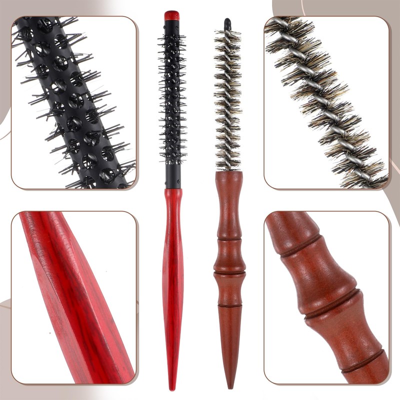 2 Pcs Small Round Brush Boar Bristle Round Brush Quiff