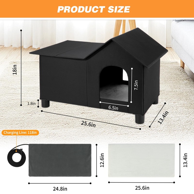 GINDOOR Heated Cat House for Outside, Large Feral Cat Shelter,
