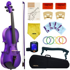 Crafteem 1/4 Fiddle Purple Colored Premium Violin Outfit for Beginners Adults Kids With 5 Color Fingering Tape- Handcrafted Student Beginner Violin.(Purple, 1/4)