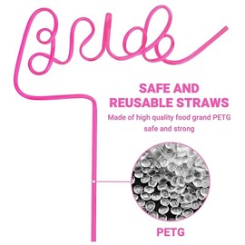 2PCS Reusable Bride Drinking Straws,Colored Bachelorette Party Straws for Wedding Engagement Bridal Shower(1 White Bride Straw and 1Pink bride Straws)