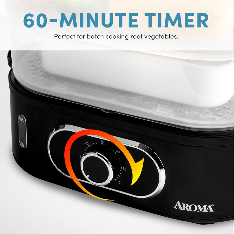 AROMA® Double Food Steamer Basket and Electric Rice Steamer with