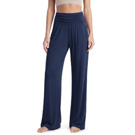 ODODOS Women's Wide Leg Palazzo Lounge Pants Light Weight Loose Comfy Casual Pajama Pants-32 inseam, Navy, Large