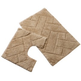 Olivia Rocco Bali 2 Piece Bath Mat Set Super Soft 100% Cotton Easy Care Plush Bath Rug + Toilet Mats Water Absorbent Pedestal Bathmat For Bathroom Toilet Shower, Natural
