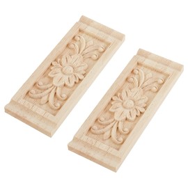 SUPERFINDINGS 2pcs Unpainted Wood Applique Frame 16x6x0.95cm Corner Rectangle 6.3" Molding Relief Flower European Style Home Wood Carving Door Wall Window Decoration Interior Decor Material Decoration