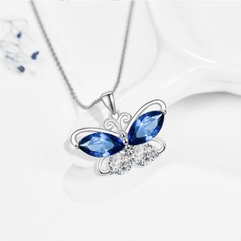 Dreamboat Blue Sapphire Butterfly Necklace for Women 925 Sterling Silver September Birthstone Pendant Necklaces Butterfly Jewelry Birthday Wedding Gifts for Butterflys Lovers