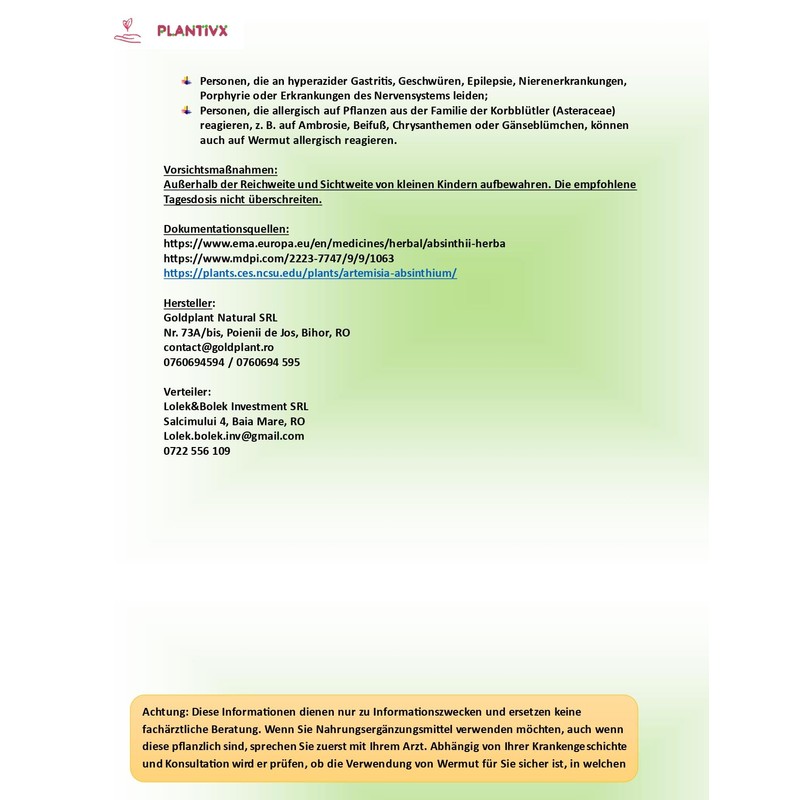 Wormwood Tincture 200 ml Bottle