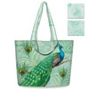 NymphFable 2 Pack Tote Bag Reusable Peacock Green Shopping Bags