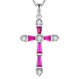STARCHENIE Cross Necklace for Women 925 Sterling Silver Gemstone Crucifix Pendant July Birthstone Created Ruby Jewelry