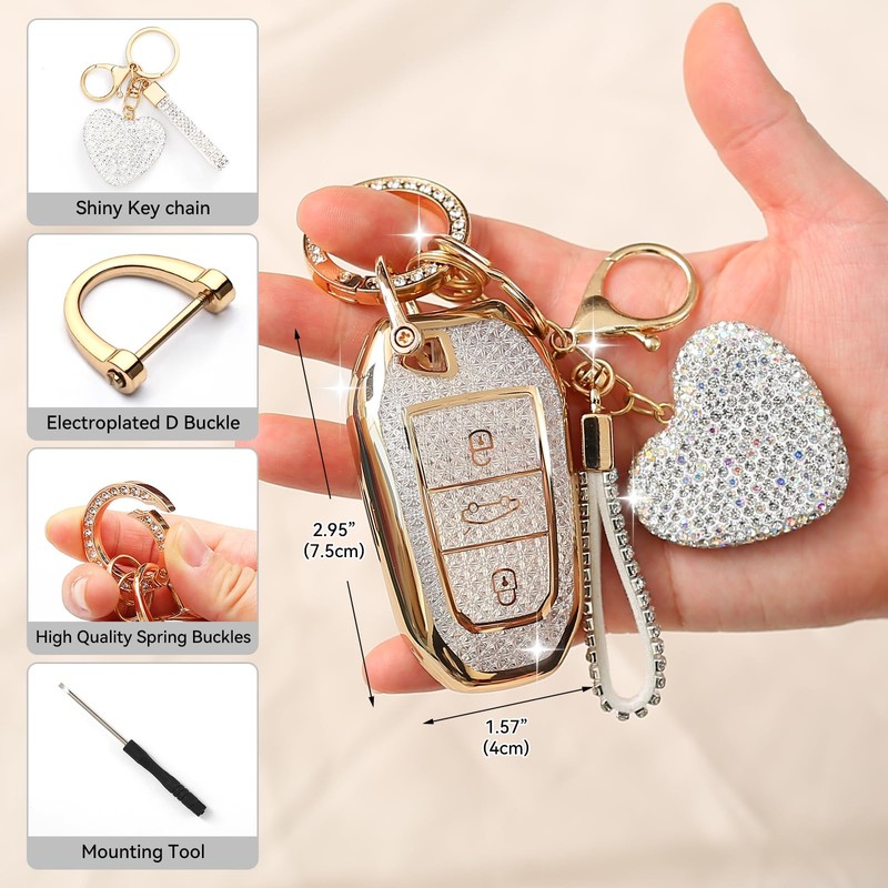 ZVRSUA Car Key Case with Diamond Bling Keyring Compatible with,
