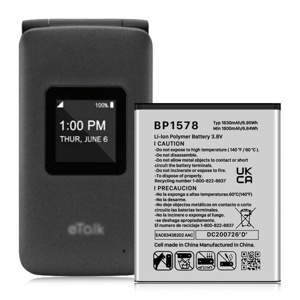 Battery for BP1578, (Upgraded) 1800mAh High Capacity Replacement New 0