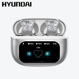 HYUNDAI C02 Clip On Ear Headphones with LCD Full Color Touch Screen, Audio Wireless Headphones for Music & Phone Calls - Color: White+Petal accessories